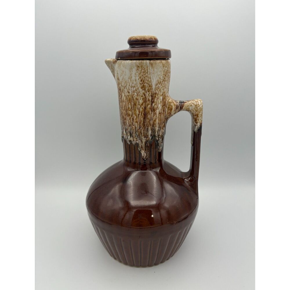 Monmouth Pottery Brown Drip Ceramic Pitcher Carafe with Lid